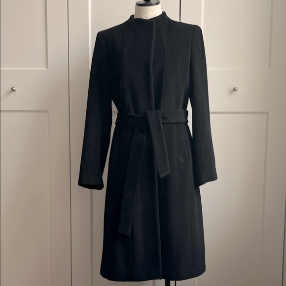 Classic Long Black Angora Wool Coat by Calvin Klein Size 10 - Picture 1 of 9